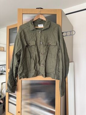 Old Navy Olive Green Linen-Blend Cropped Utility Jacket for Women